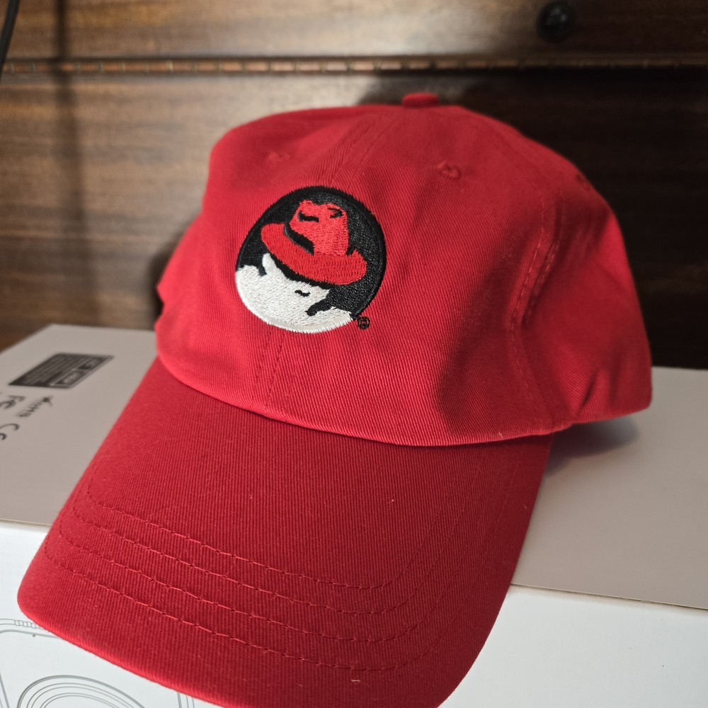 Red Hat Linux HP Promo Hat – Red Embroidered Logo – Adjustable Cap OSFA